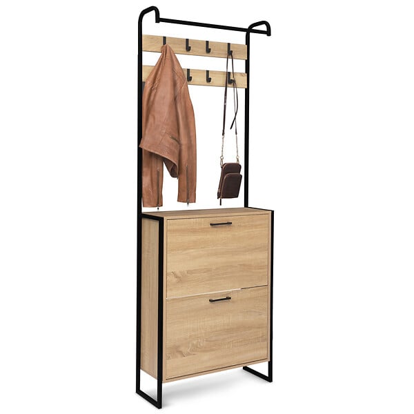 ID MARKET - Vestiaire d'entrée LUIS meuble chaussures 2 portes design industriel - large