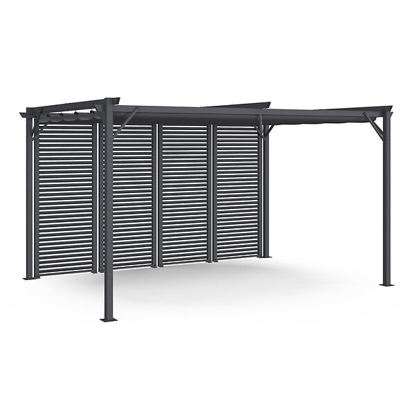 ID MARKET - Pergola édition collector persienne toit rétractable 3x4M 4 pans modulables gris anthracite - large