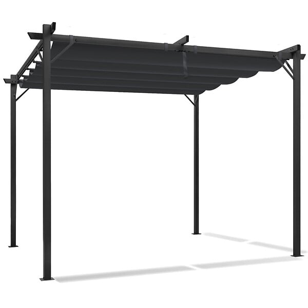 ID MARKET - Pergola édition spéciale toit rétractable 3x3 M et 4 stores gris anthracite - large