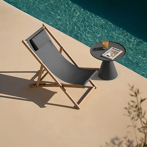 OVIALA - Lot de 2 chiliennes en aluminium inclinable 4 positions noir - Palaos - large