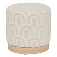 ATMOSPHERA - Pouf en tissu Blanc tufté et pied en Bois - vignette