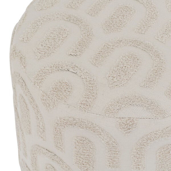 ATMOSPHERA - Pouf en tissu Blanc tufté et pied en Bois - large