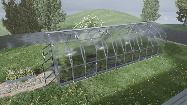 KLASIKA GREENHOUSES - Serre de jardin KLASIKA Standard 20m2, 2,5m x 8m, 6 mm avec revêtement en polycarbonate (Avec 4 toits ouvrants automatiques) - large