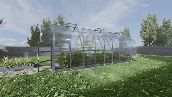 KLASIKA GREENHOUSES - Serre de jardin KLASIKA Standard 15m2, 2,5m x 6m, 6 mm avec revêtement en polycarbonate (Avec 3 toits ouvrants automatiques) - large