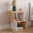 ID MARKET - Lot de 2 tables de chevet SOFIA forme S avec rangements ouverts effet hêtre et blanc - vignette