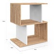 ID MARKET - Lot de 2 tables de chevet SOFIA forme S avec rangements ouverts effet hêtre et blanc - vignette