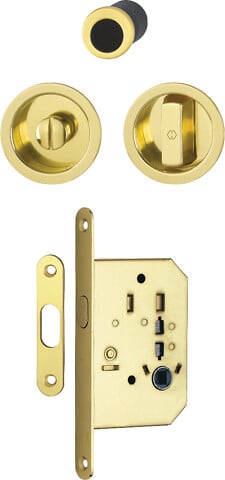 HOPPE - Serrure à condamnation rosace ronde pour porte coulissante intérieure avec manœuvres aluminium aspect laiton poli - large