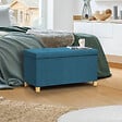 ID MARKET - Banc coffre rangement sur pieds 76 cm tissu bleu canard - vignette