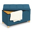 ID MARKET - Banc coffre rangement sur pieds 76 cm tissu bleu canard - vignette