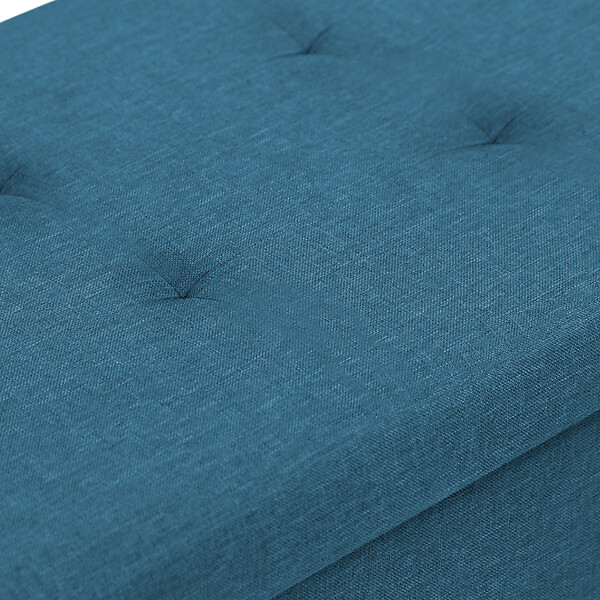 ID MARKET - Banc coffre rangement sur pieds 76 cm tissu bleu canard - large