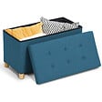 ID MARKET - Banc coffre rangement sur pieds 76 cm tissu bleu canard - vignette