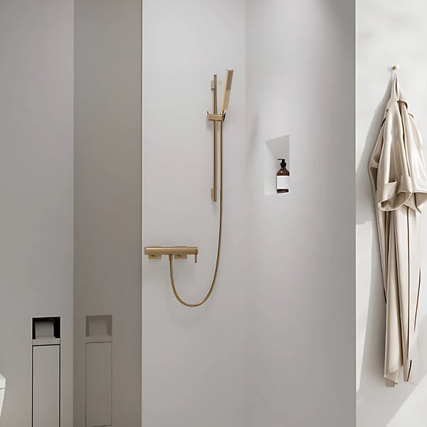 HANSGROHE - Ensemble barre de douche Unica S Puro + Flexible + Pommeau de douche Pulsify E Bronze Brossé - large