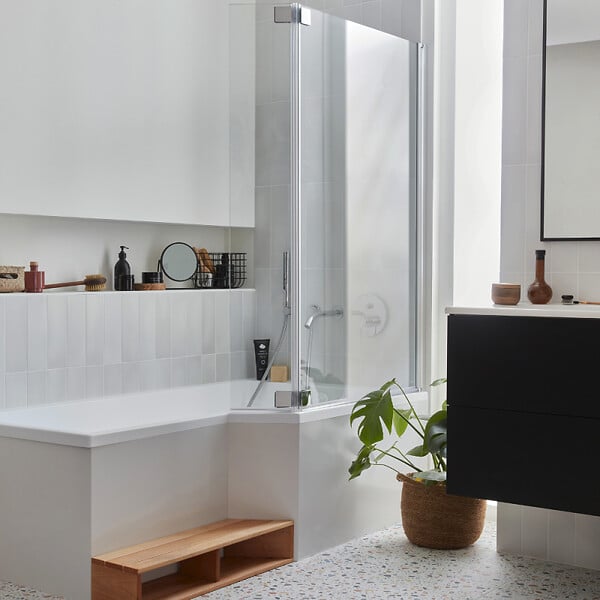 JACOB DELAFON - Baignoire bain douche  Neo 170 x 90 droite + pare bain + tablier + étagère - large