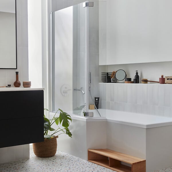 JACOB DELAFON - Baignoire bain douche  Neo 170 x 90 gauche + pare bain + tablier + étagère - large