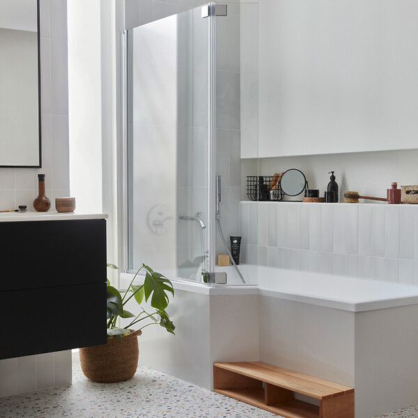 JACOB DELAFON - Baignoire bain douche Neo + pare bain + étagère 160 x 90, version gauche - large