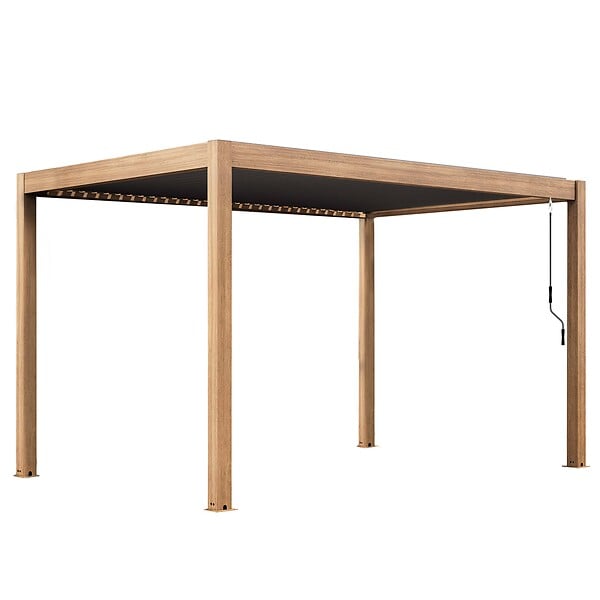 OVIALA - Pergola bioclimatique autoportée 3x4 m et 1 store bois gris - Athenes - large