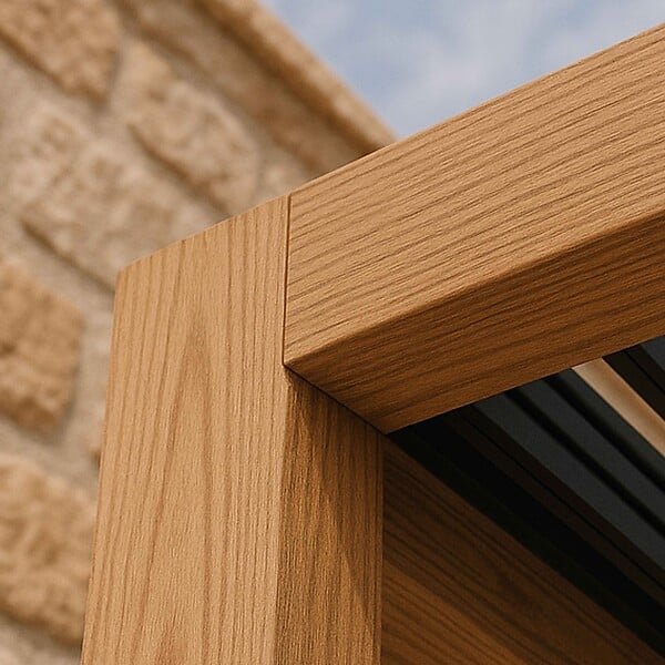 OVIALA - Pergola bioclimatique autoportée 3x4m en aluminium bois gris - Athenes - large