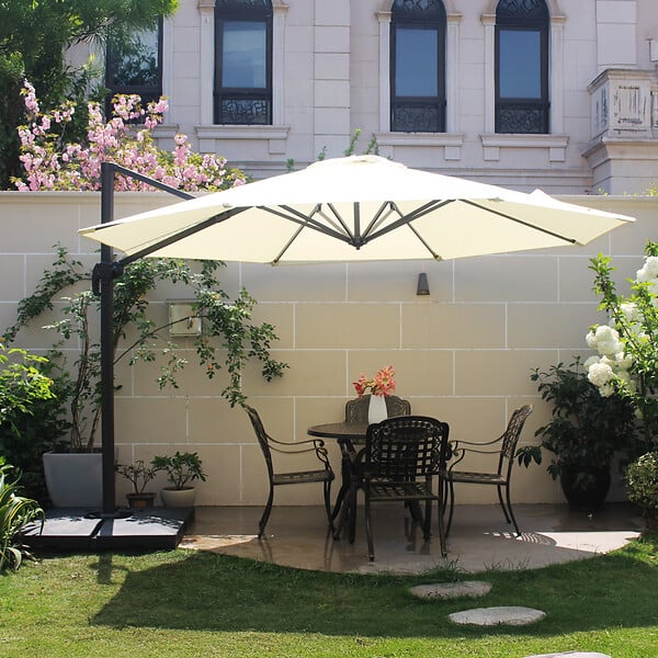 CONCEPT USINE - Parasol  écru droit rond 3,5 x 3,5 m rotatif à 360 CASTILLO - large