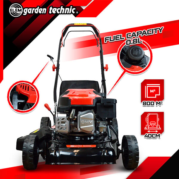 ELEM GARDEN TECHNIC - Tondeuse thermique tractée 144 CC - 40cm - mulching et éjection latérale - large