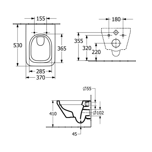 VILLEROY ET BOCH - Cuvette WC suspendu sans bride  Architectura Twistflust rectangle avec abattant frein de chute - large