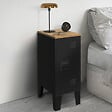 ID MARKET - Lot de 2 tables de chevet étroites ESTER 1 porte métal noir plateau façon hêtre design industriel - vignette
