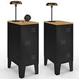 ID MARKET - Lot de 2 tables de chevet étroites ESTER 1 porte métal noir plateau façon hêtre design industriel - vignette