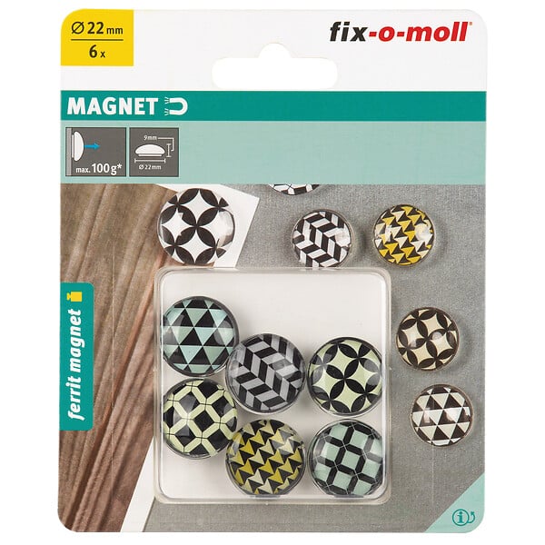 SUKI - 6 aimants decoratif en ferrite 22mm h11mm 100g - large