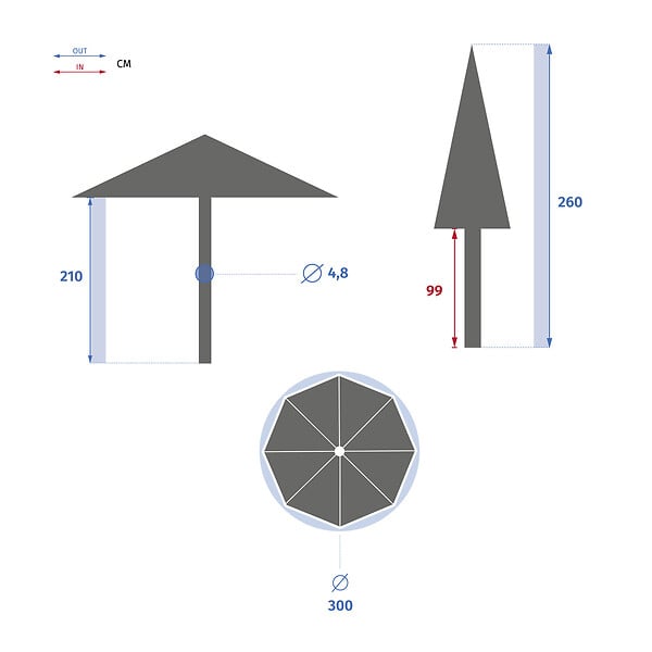 HESPERIDE - Parasol droit "Tinaei" bordeaux 3m en bambou - large