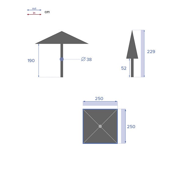 HESPERIDE - Parasol droit carré "Soya" bordeaux D2,5x2,5m en acier - large