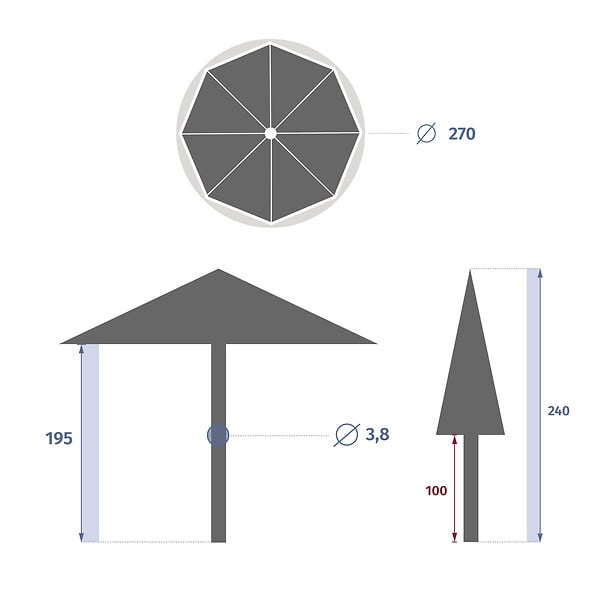 HESPERIDE - Parasol droit rond "Sisko" ardoise D2,7m en aluminium traité époxy - large