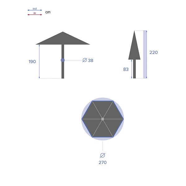 HESPERIDE - Parasol droit rond "Soya" ardoise D2,7m en acier - large
