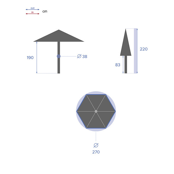 HESPERIDE - Parasol droit rond "Soya" bleu canard D2,7m en acier - large
