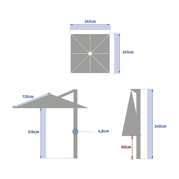 HESPERIDE - Parasol déporté carré "Manoa" argile & blé 2,5 x 2,5m en aluminium acier et polyester - large