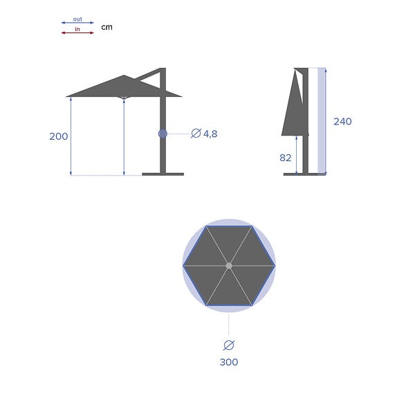 HESPERIDE - Parasol déporté rond "Manoa" bleu canard & graphite 3m en aluminium traité époxy - large