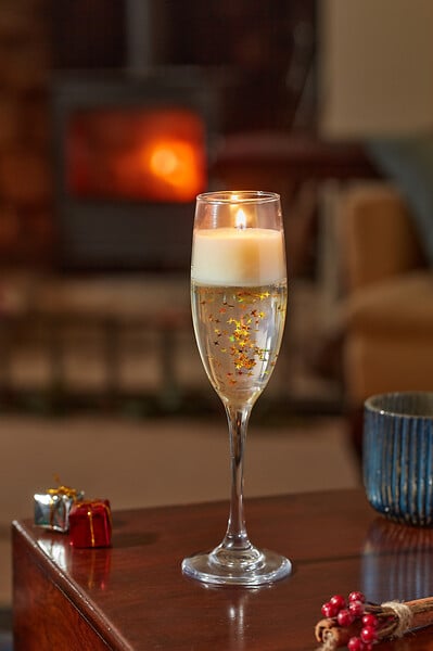 SMARTSOLAR - Bougie coupe de champagne couleur or - large