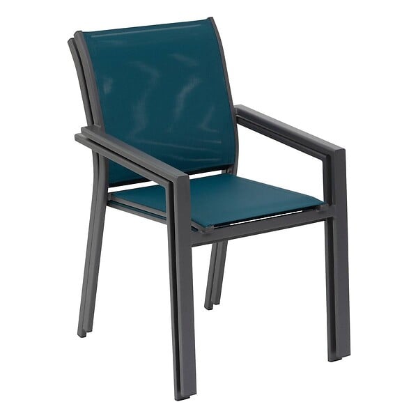 HESPERIDE - Fauteuil de jardin empilable "Essentia" bleu canard & graphite en aluminium traité epoxy - large