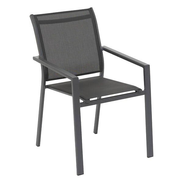 HESPERIDE - Fauteuil de jardin empilable "Essentia" anthracite & graphite en aluminium traité en epoxy - large