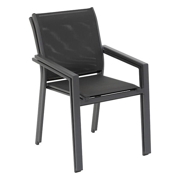 HESPERIDE - Fauteuil de jardin empilable "Essentia" anthracite & graphite en aluminium traité en epoxy - large