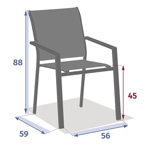 HESPERIDE - Fauteuil de jardin empilable "Essentia" anthracite & graphite en aluminium traité en epoxy - large