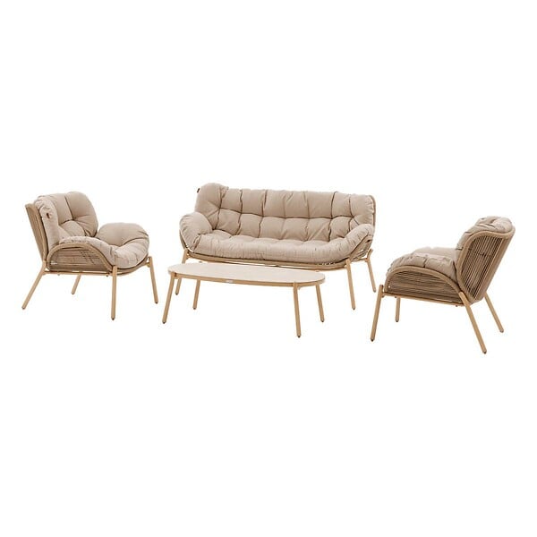 HESPERIDE - Salon de jardin "Meloane" taupe 5 places en polyester et acier - large