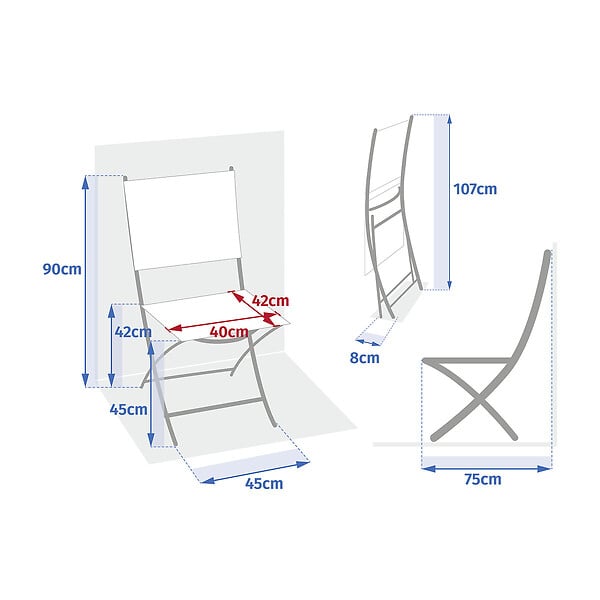 HESPERIDE - Lot de 4 chaises de jardin pliantes "Essentia" lin & vert laurier aluminium et texaline - large