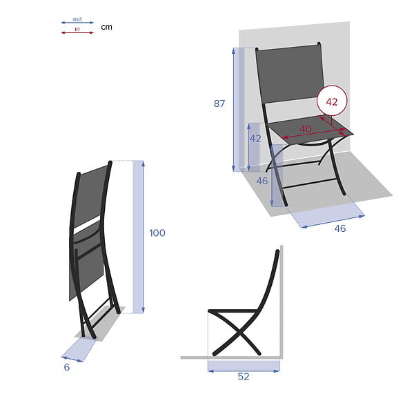 HESPERIDE - Lot de 4 chaises de jardin pliantes "Modula" galet & graphite acier traité époxy - large
