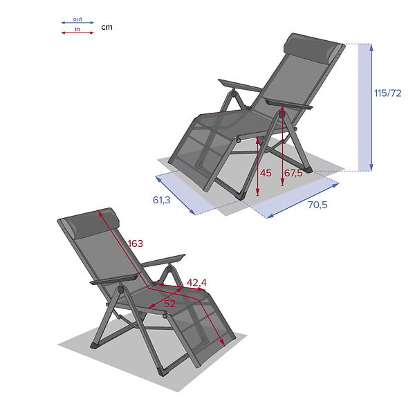 HESPERIDE - Fauteuil de jardin inclinable "Decima" bordeaux & graphite 8 positions en aluminium traoté époxy - large
