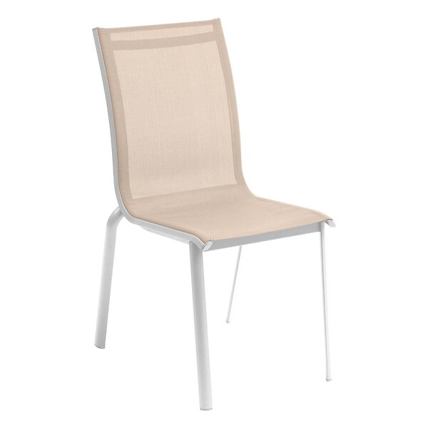 HESPERIDE - Chaise de jardin empilable "Axant" lin & blanc en aluminium traité époxy - large