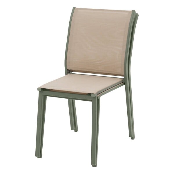 HESPERIDE - Chaise de jardin empilable "Essentia" lin & vert laurier aluminium et texaline - large