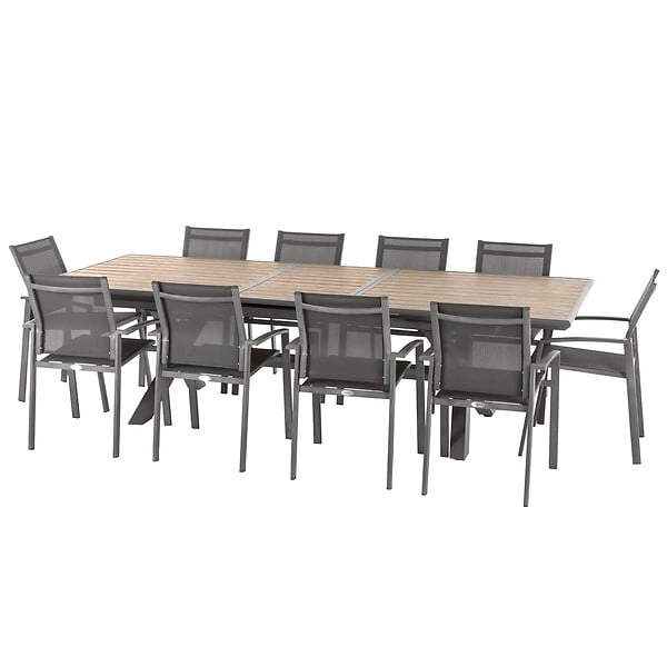 HESPERIDE - Table de jardin extensible "Axiome" effet bois honey & praline 10 places en aluminium traité époxy - large