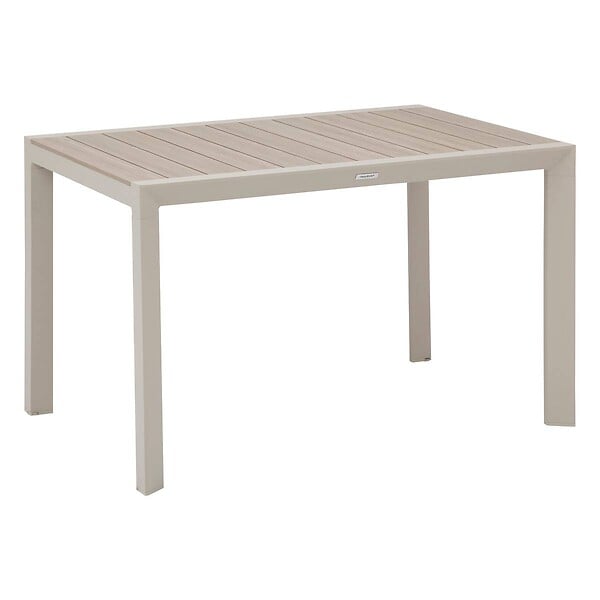 HESPERIDE - Table de jardin "Évasion" effet bois lin & argile 4 places lates en aluminium - large