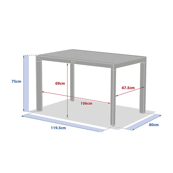 HESPERIDE - Table de jardin "Évasion" effet bois lin & argile 4 places lates en aluminium - large