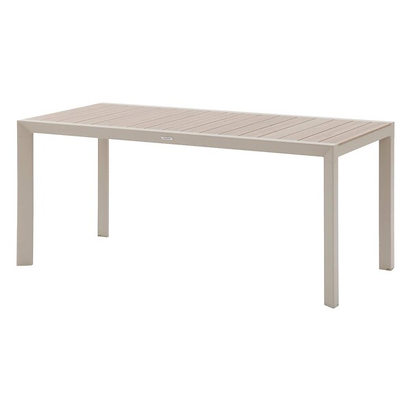 HESPERIDE - Table de jardin "Évasion" effet bois lin & argile 6 places lates en aluminium - large