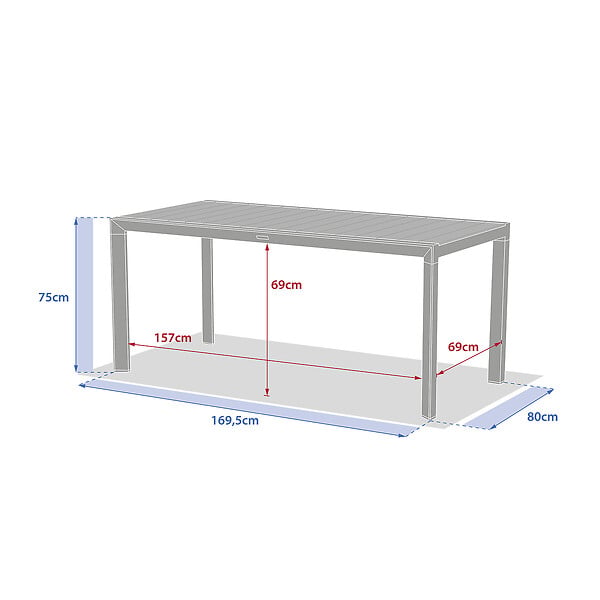 HESPERIDE - Table de jardin "Évasion" effet bois lin & argile 6 places lates en aluminium - large